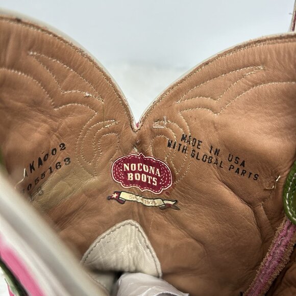 Vintage Nocona Western Cowboy Boots Pink Green Colorful Unique Size 11B Snip Toe - Picture 11 of 12